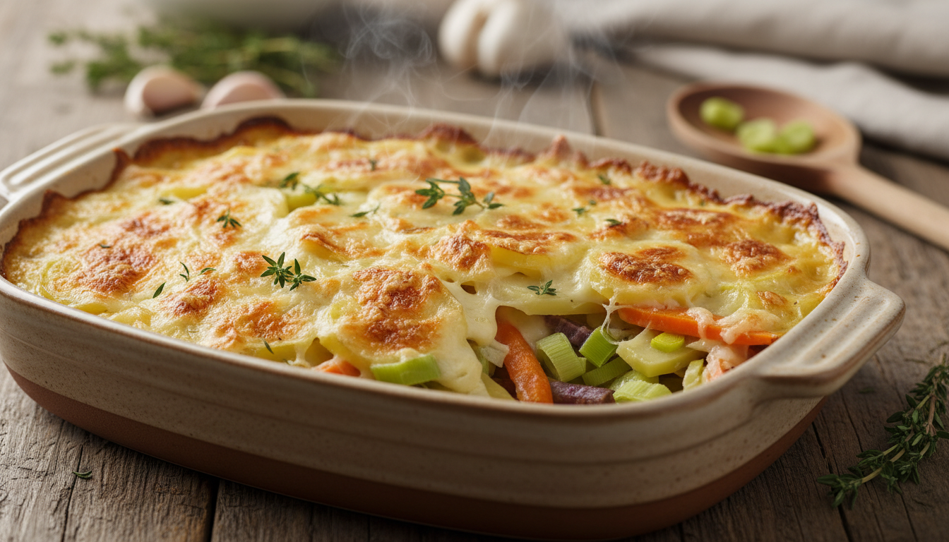 découvrez notre recette facile et rapide de gratin fondant aux pommes de terre, poireaux et carottes, pour un plat doré, savoureux et réconfortant.