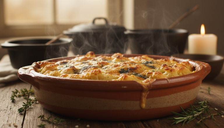 découvrez notre gratin réconfortant de chou-fleur au fromage bleu, parfait pour réchauffer vos soirées fraîches avec une saveur riche et gourmande.