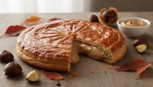 découvrez la galette des rois revisitée avec une crème de marrons fondante, un délice irrésistible qui séduira tous les amateurs de gourmandises.