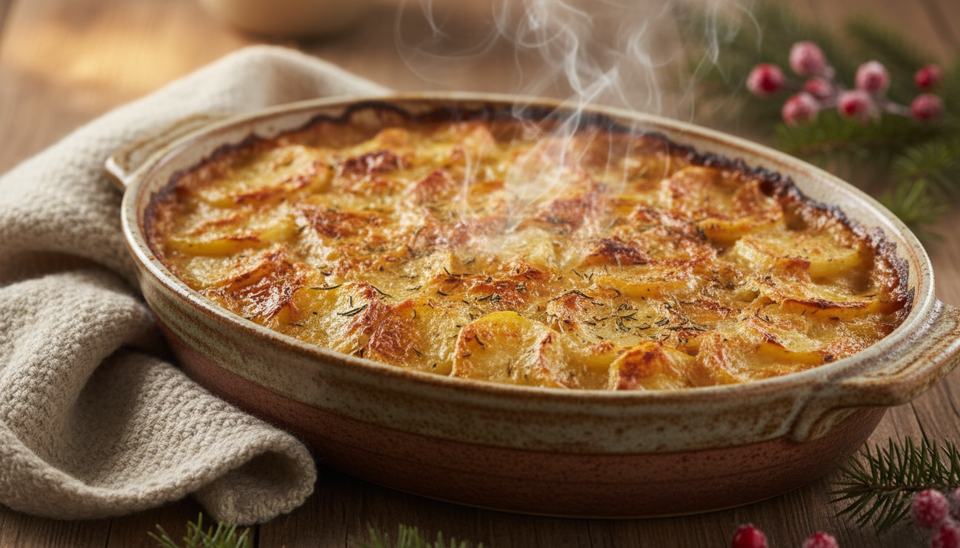 découvrez notre gratin hivernal réconfortant aux pommes de terre fondantes, préparé sans crème ni fromage pour une recette légère et savoureuse.