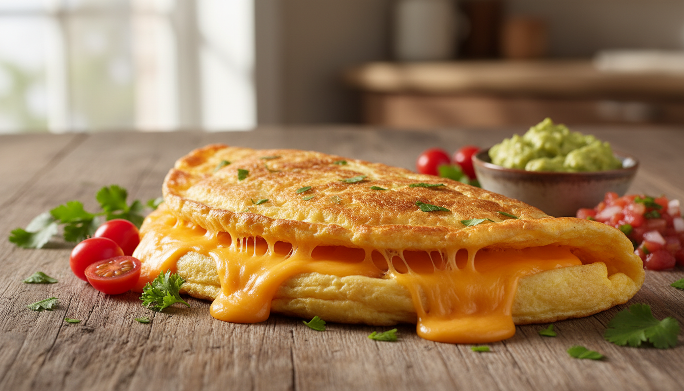 découvrez une recette gourmande d'omelette à la mode tortilla, agrémentée de cheddar fondant pour un repas savoureux et réconfortant.