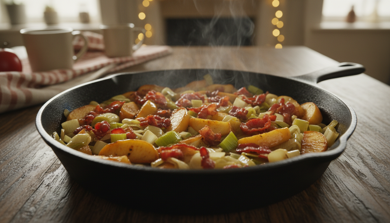 découvrez une poêlée hivernale facile et gourmande aux poireaux, pommes et lardons, parfaite pour réchauffer vos repas en famille avec simplicité et saveur.