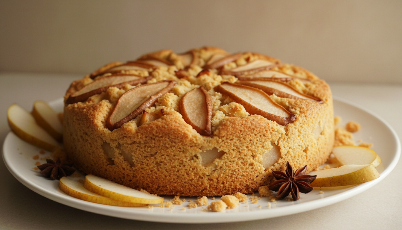 découvrez un gâteau délicieux où la douceur de la poire s’harmonise parfaitement avec la tendresse du biscuit, sans crème ni chocolat, pour un dessert léger et irrésistible.