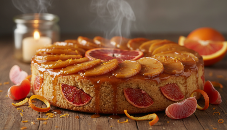 découvrez un gâteau d'hiver unique où la tarte tatin se mêle à la douceur d'un cake à l'orange sanguine pour des desserts gourmands et réconfortants.