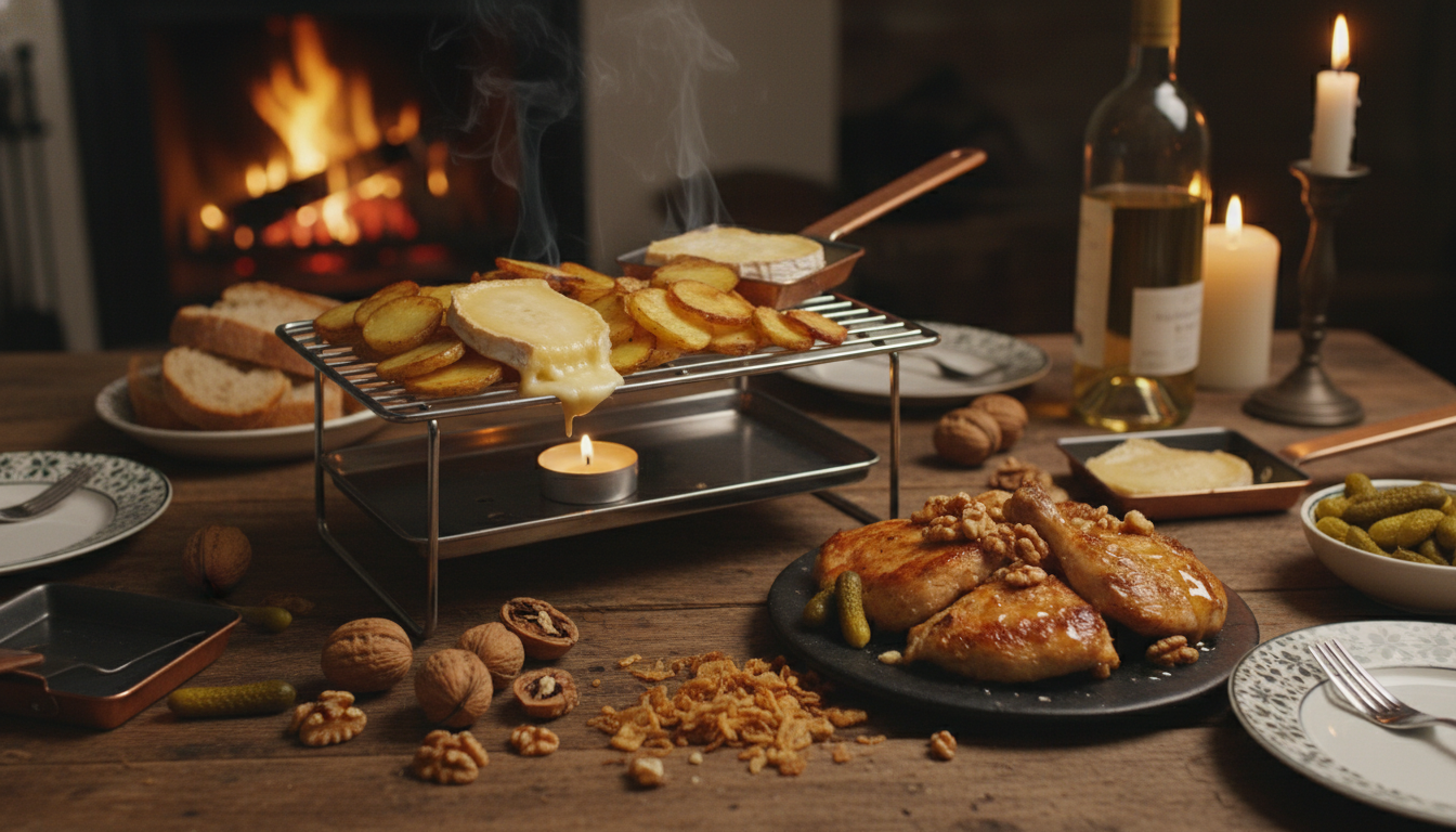 découvrez une recette originale de raclette au chèvre, poulet et miel, alliant douceur et gourmandise pour un repas convivial et savoureux.