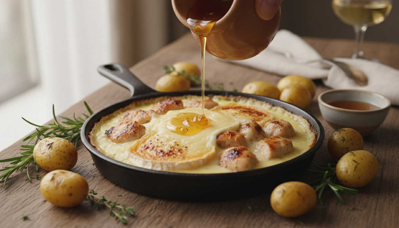 découvrez une recette originale de raclette au chèvre, poulet et miel, alliant douceur et gourmandise pour un repas savoureux et convivial.