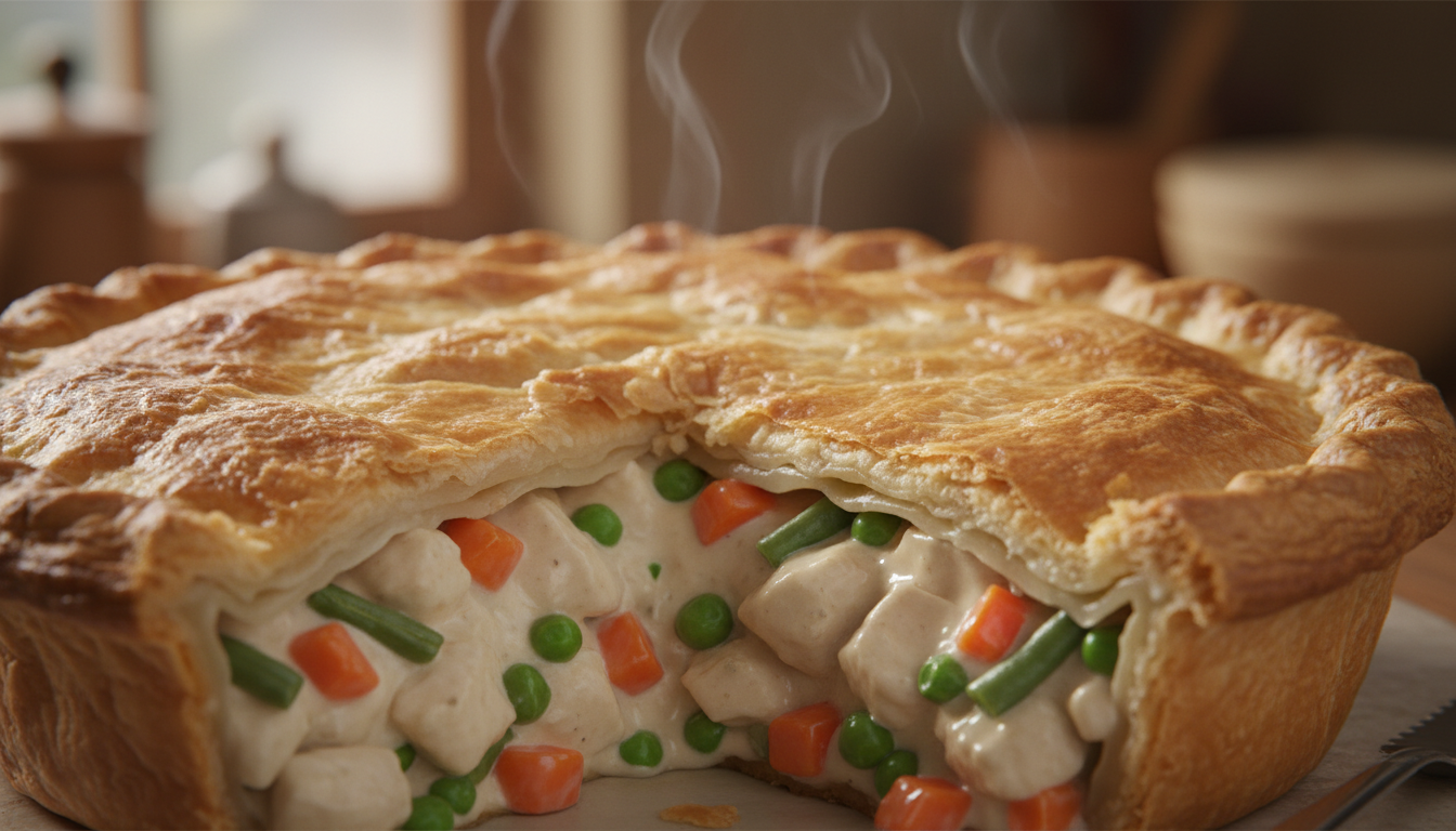 découvrez notre tourte irrésistible alliant un croquant feuilleté et une garniture fondante de poulet aux légumes savoureux, parfaite pour un repas gourmand et réconfortant.