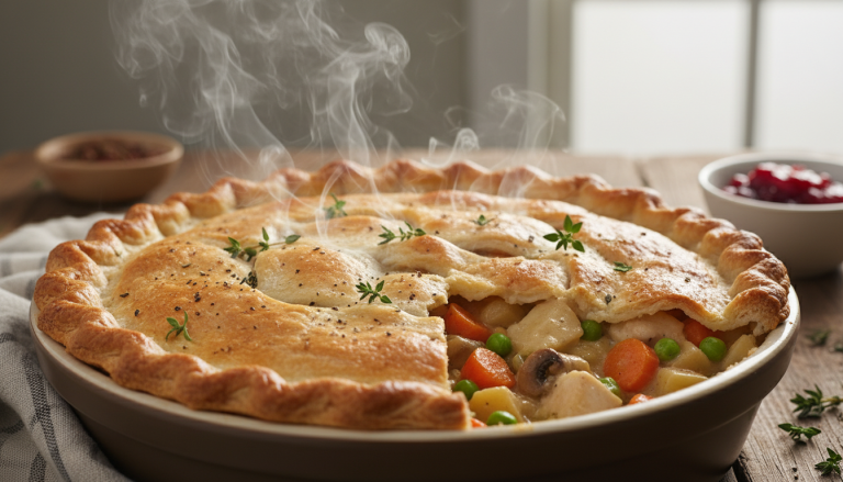 découvrez notre tourte irrésistible alliant un croquant feuilleté parfait et une garniture fondante de poulet aux légumes savoureux, idéale pour un repas gourmand et réconfortant.