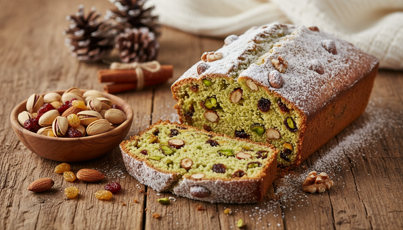 découvrez notre cake d’hiver irrésistible alliant pistache fondante et fruits secs croquants, avec une astuce de cuisson pour un goûter mémorable et chaleureux.