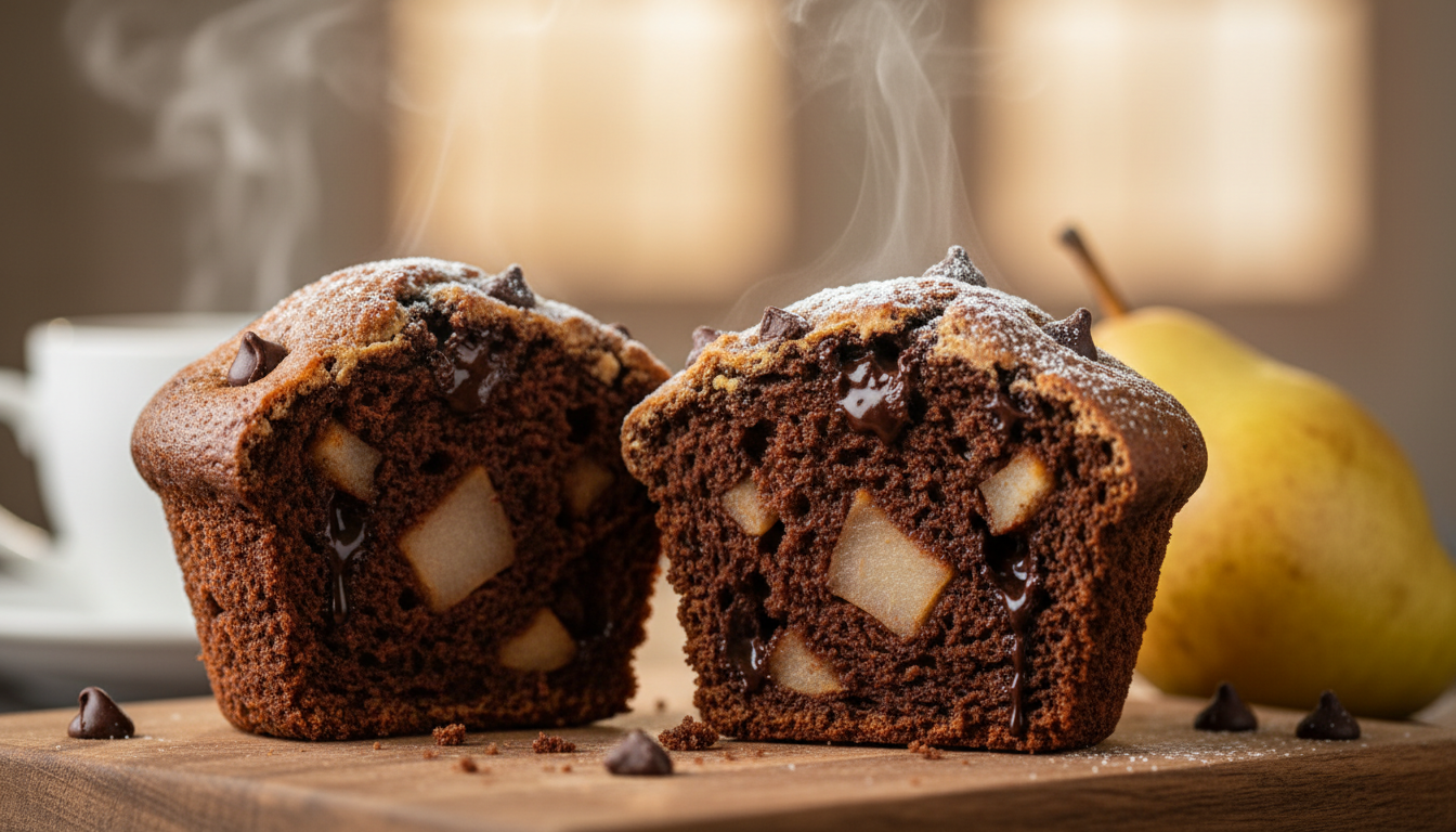 découvrez notre recette maison de muffin poire-chocolat noir, moelleux et parfumé, pour une douceur irrésistible dès la première bouchée.