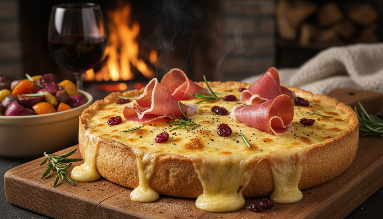 découvrez le plat hivernal réconfortant alliant une pâte croustillante, du fromage fondant et du jambon cru pour surprendre et ravir vos papilles.