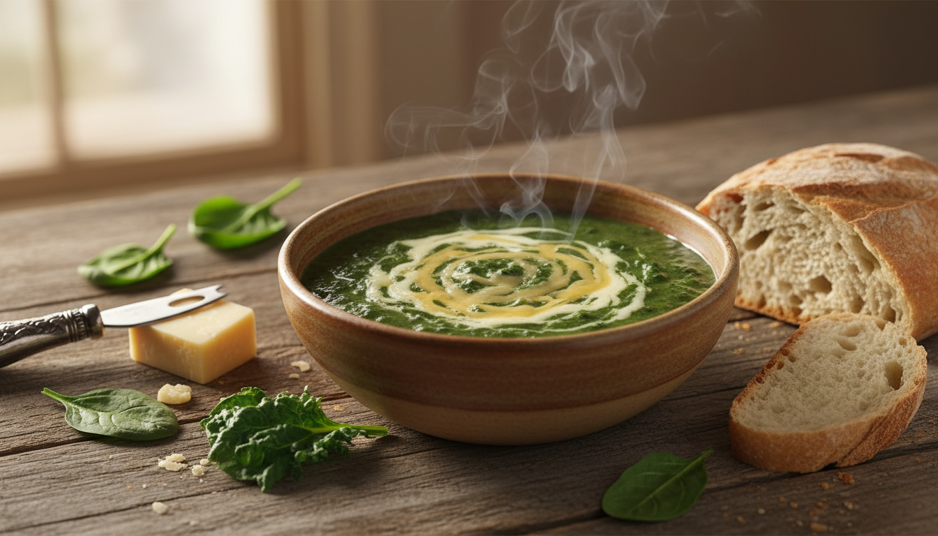 découvrez notre velouté crémeux d’épinards au fromage, une recette gourmande et réconfortante parfaite pour se réchauffer pendant les jours frais.