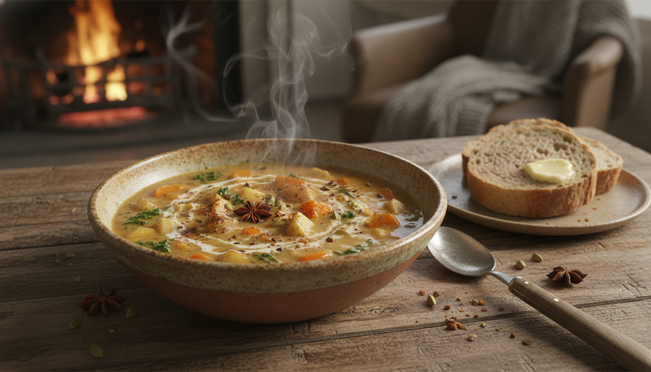 découvrez notre velouté hivernal aux épices douces et légumes réconfortants, une recette légère et savoureuse qui vous réchauffe tout en vous apportant bien-être et douceur.