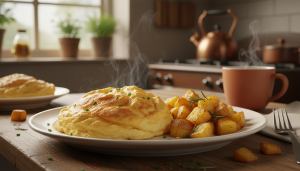 découvrez une omelette soufflée gourmande et légère, réalisée avec seulement trois œufs et une pomme de terre, idéale pour réchauffer vos soirées d’hiver avec un effet waouh garanti.
