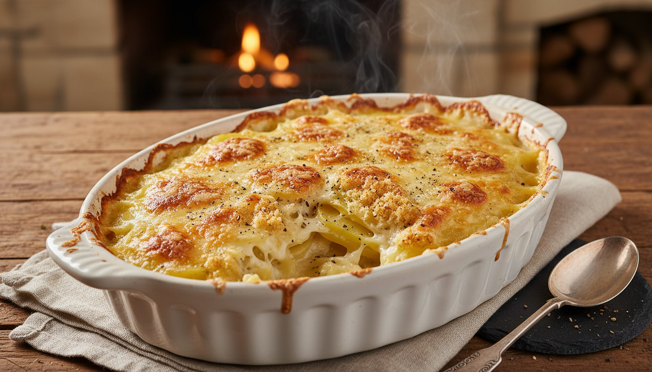 savourez un gratin traditionnel réconfortant avec une béchamel onctueuse et une truite fumée fondante, parfait pour vos repas d'hiver chaleureux et gourmands.