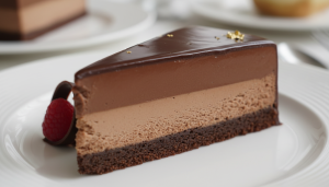 découvrez ce royal chocolat d'exception aux trois couches parfaites, sublimé par un glaçage miroir éclatant et un secret bien gardé qui ravira vos papilles.