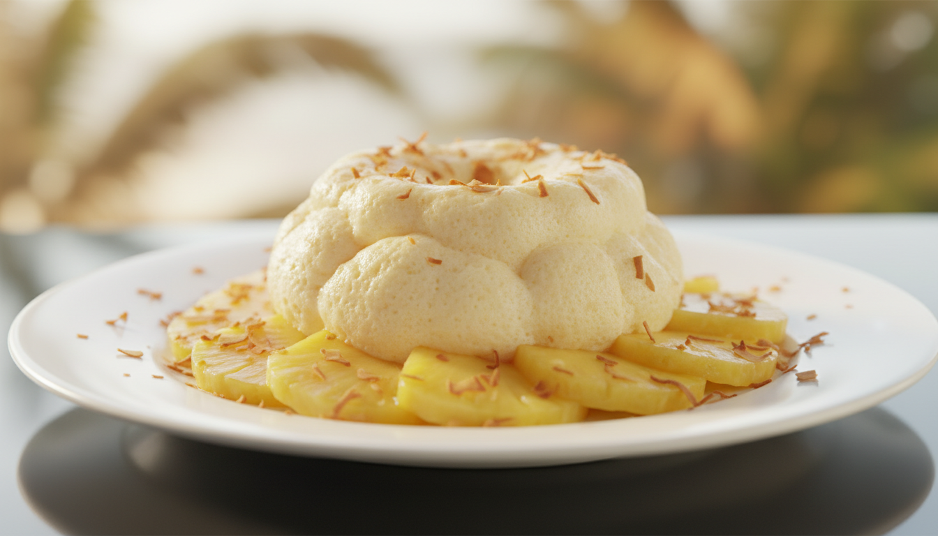 découvrez notre flan aérien à l’ananas et à la noix de coco, un délice exotique qui éveillera vos papilles avec ses saveurs fraîches et gourmandes.