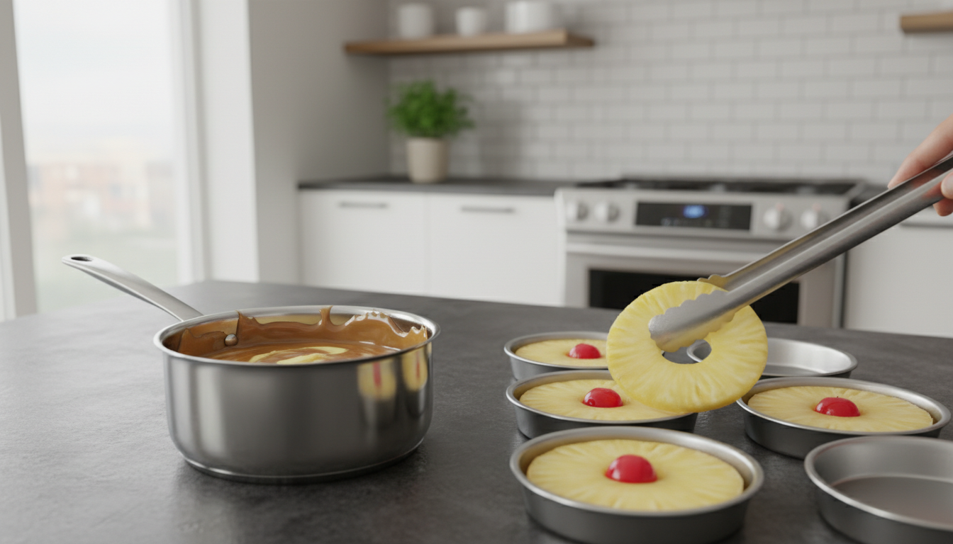 savourez notre délice exotique : mini tarte tatin à l'ananas accompagnée d'un sorbet coco allégé, une gourmandise fraîche et légère idéale pour l'été.