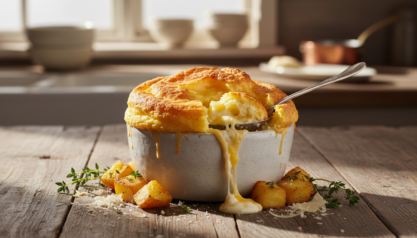 découvrez notre recette gourmande de soufflé de pommes de terre au fromage, un délice fondant parfait pour un repas savoureux et réconfortant.