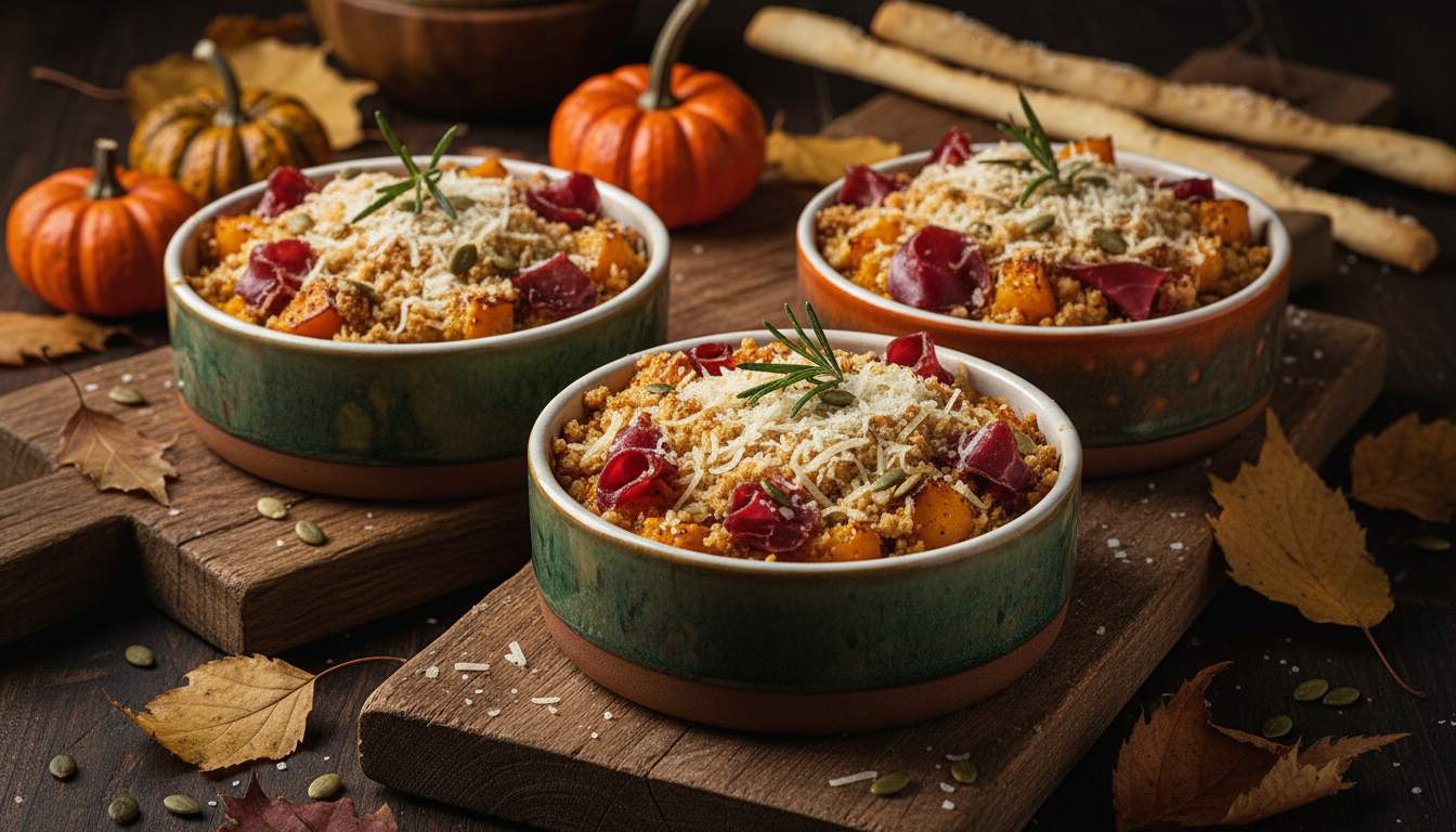 découvrez notre crumble automnal léger et savoureux, mêlant la douceur du potimarron à la richesse de la viande des grisons pour une recette originale et gourmande.