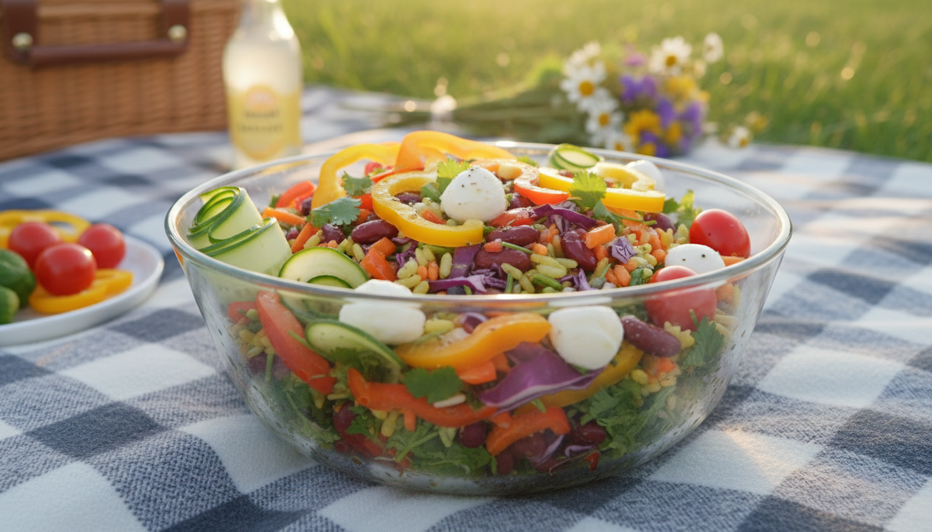 découvrez notre salade de riz colorée aux haricots rouges et perles de fromage fondant, une recette savoureuse et fraîche parfaite pour un repas léger et gourmand.