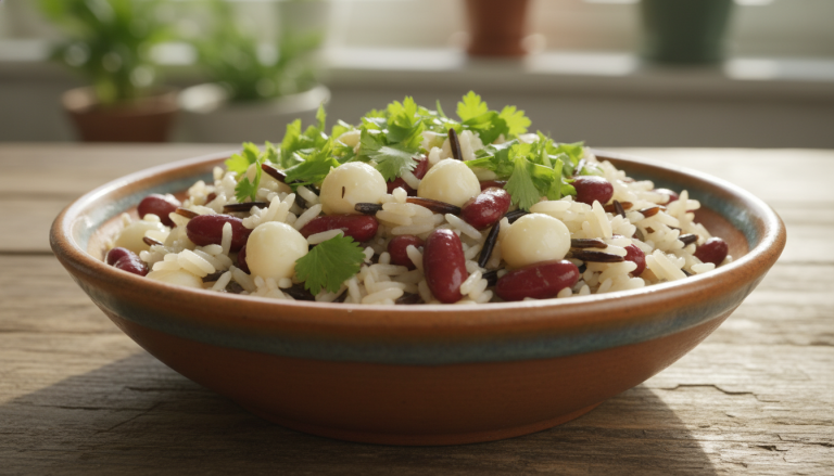 découvrez notre salade de riz colorée aux haricots rouges et perles de fromage fondant, une explosion de saveurs fraîches et équilibrées pour un repas léger et gourmand.