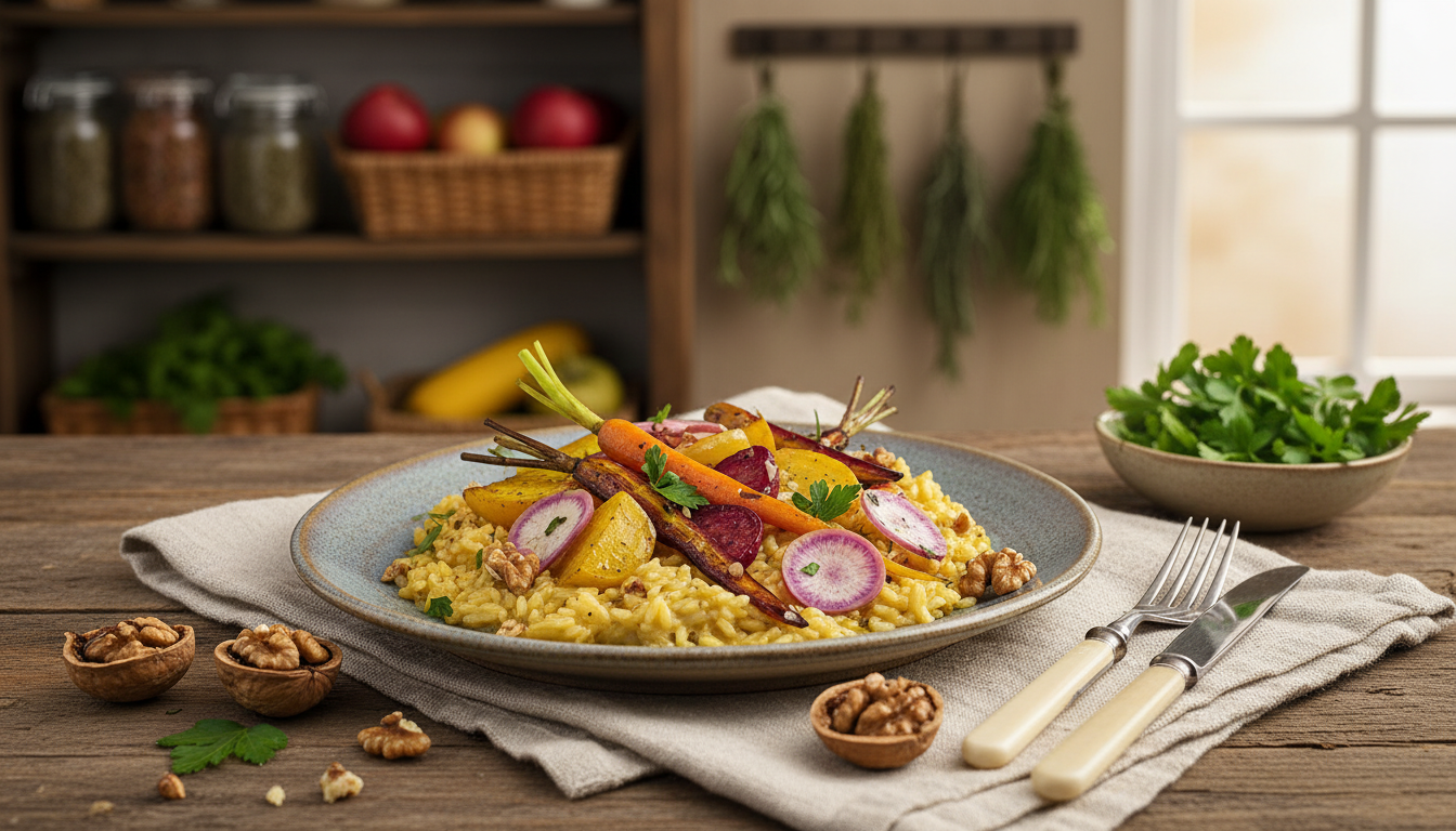 découvrez notre recette savoureuse de délice d'antan : un risotto aux légumes anciens et noix du périgord, alliant tradition et gourmandise pour un plat authentique et réconfortant.