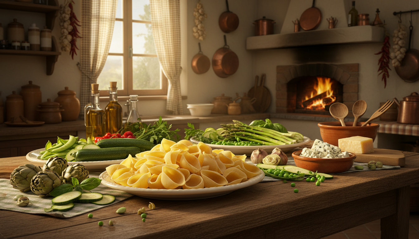 savourez un plat gourmand avec nos conchiglionis farcis aux légumes printaniers frais et fromage bleu fondant, une harmonie parfaite de saveurs et de fraîcheur.