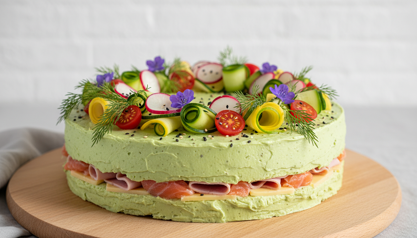 découvrez notre sandwich cake au thon, garni de légumes croquants et de fromage de chèvre frais, une recette gourmande en couches idéale pour un repas léger et savoureux.