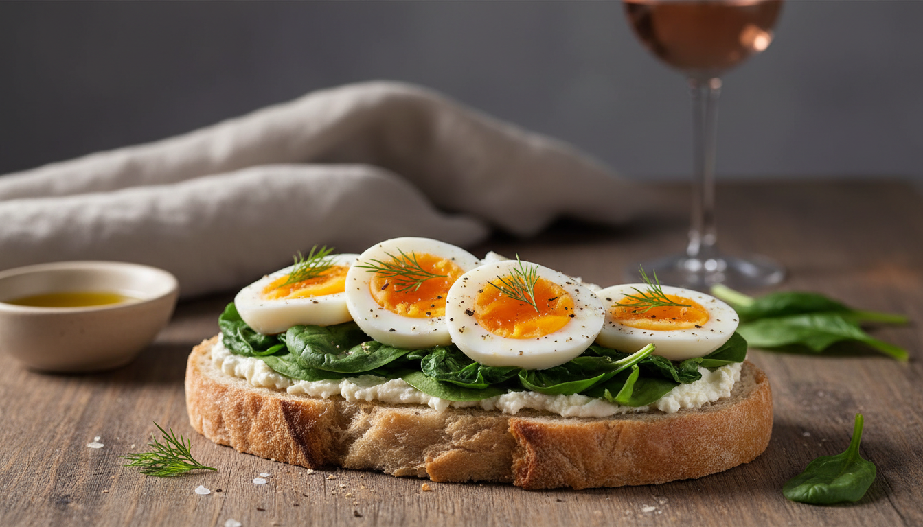 découvrez une recette rapide et savoureuse : tartine aux épinards frais, œuf mollet fondant et fromage frais onctueux, idéale pour un déjeuner équilibré et gourmand.