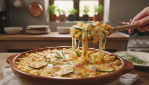 découvrez notre délicieuse recette de gratin de courgettes et macaronis au fromage à raclette, un plat fondant et réconfortant parfait pour les repas en famille.