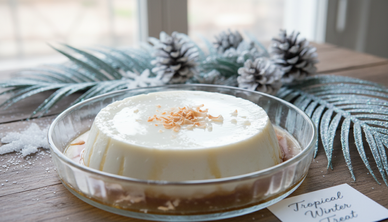 découvrez un dessert coco hivernal, blanc et fondant, simple à réaliser pour réchauffer les cœurs pendant les froides soirées d'hiver.