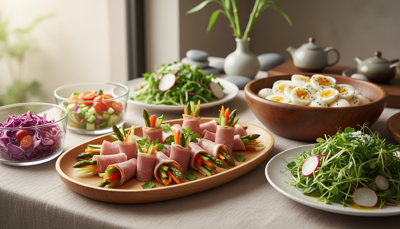 découvrez une recette légère et savoureuse avec nos roulés de jambon à la mayonnaise allégée, accompagnés de légumes croquants pour un délice minceur parfait.