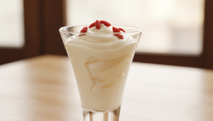 découvrez notre délice onctueux : une crème légère au chocolat blanc, délicatement agrémentée de baies de goji pour une touche fruitée et gourmande.