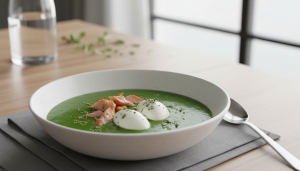 découvrez notre recette gourmande de velouté de petits pois, agrémenté de truite fumée et de fromage frais, pour un délice onctueux à savourer en toute simplicité.