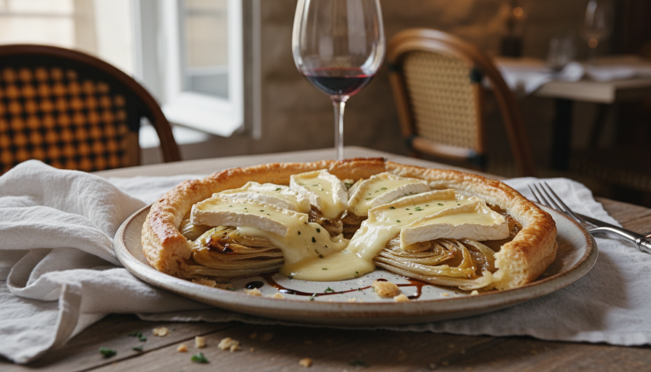 découvrez notre recette gourmande de tatin d’endives fondantes au camembert onctueux, un délice renversé alliant douceur et saveurs fromagères.