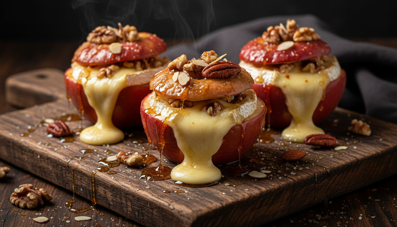 découvrez une recette gourmande alliant douceur et saveurs salées avec nos pommes au four caramélisées, délicatement enveloppées de camembert fondant.