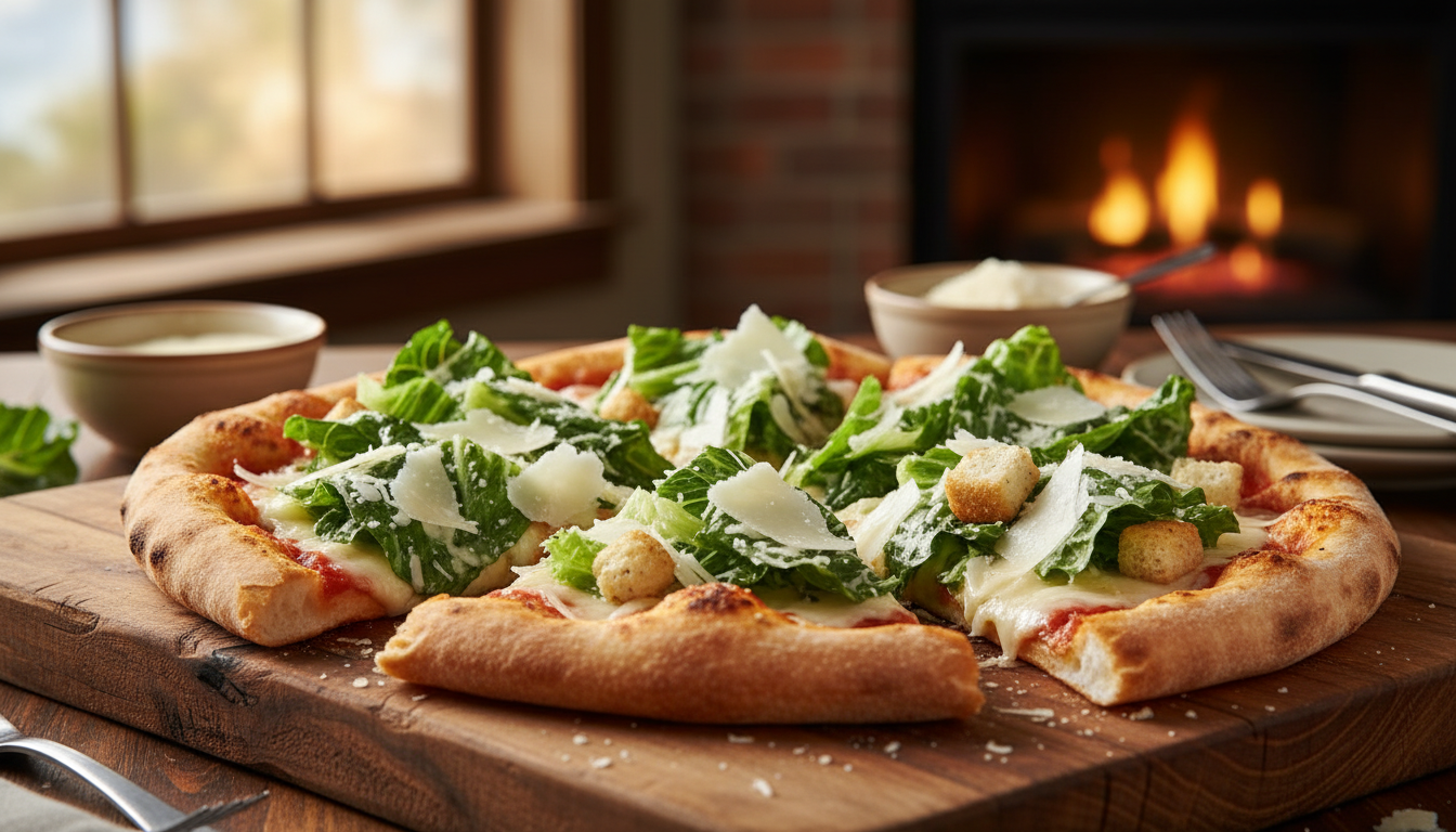 savourez notre délicieuse pizza césar garnie de copeaux de parmesan frais, alliant croquant, fraîcheur et goût authentique pour un plaisir gourmand inégalé.