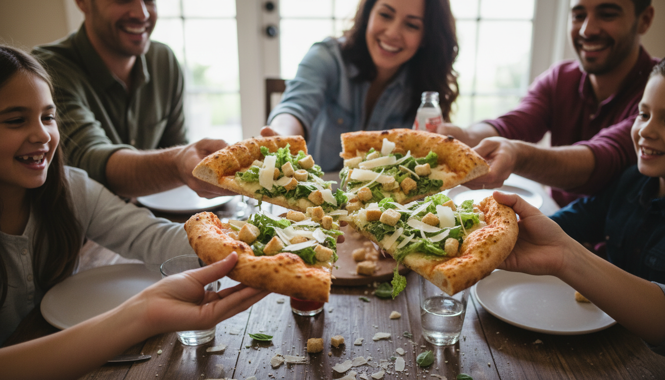 savourez notre délicieuse pizza césar généreusement garnie de copeaux de parmesan frais pour un goût authentique et raffiné.