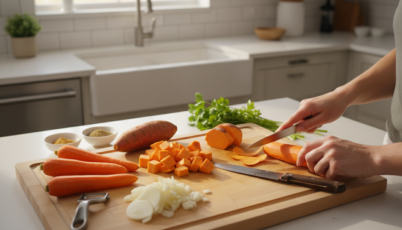 découvrez une soupe légère aux carottes et patates douces, simple à préparer et pleine de saveurs. parfaite pour un repas sain et réconfortant.