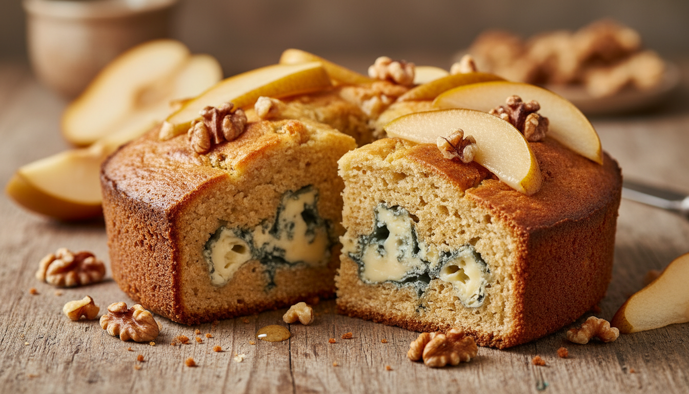 découvrez notre recette gourmande de cake salé au fromage bleu, poire juteuse et éclats de noix croquantes, parfaite pour un apéritif ou un repas léger plein de saveurs.