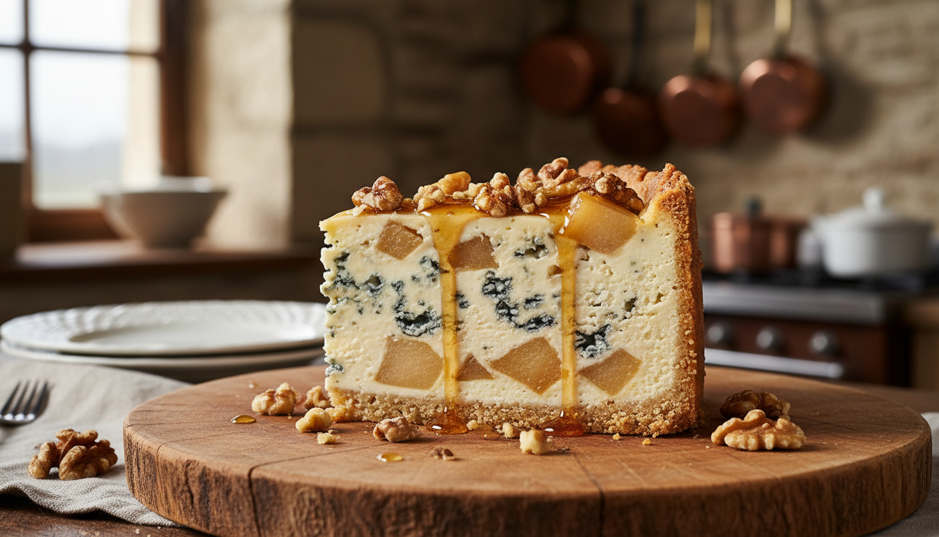 découvrez notre délicieux cake salé au fromage bleu, accompagné de poires juteuses et de croquants éclats de noix, une recette savoureuse et originale idéale pour vos apéritifs et repas.