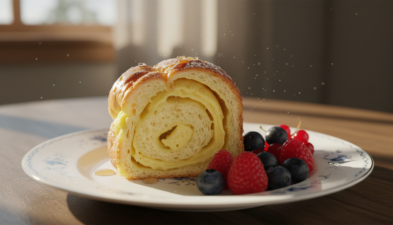 savourez un délicieux chinois garni d'une crème pâtissière légère et onctueuse, parfait pour une pause gourmande et délicate.