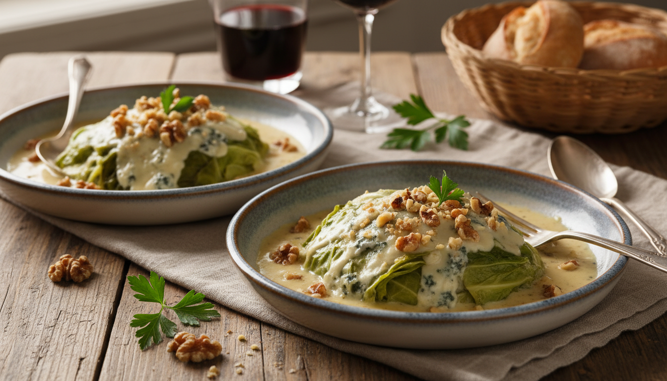 découvrez une recette savoureuse de chou vert nappé d'une onctueuse crème au bleu, parfaite pour un repas gourmand et original. facile à préparer et délicieuse à déguster !