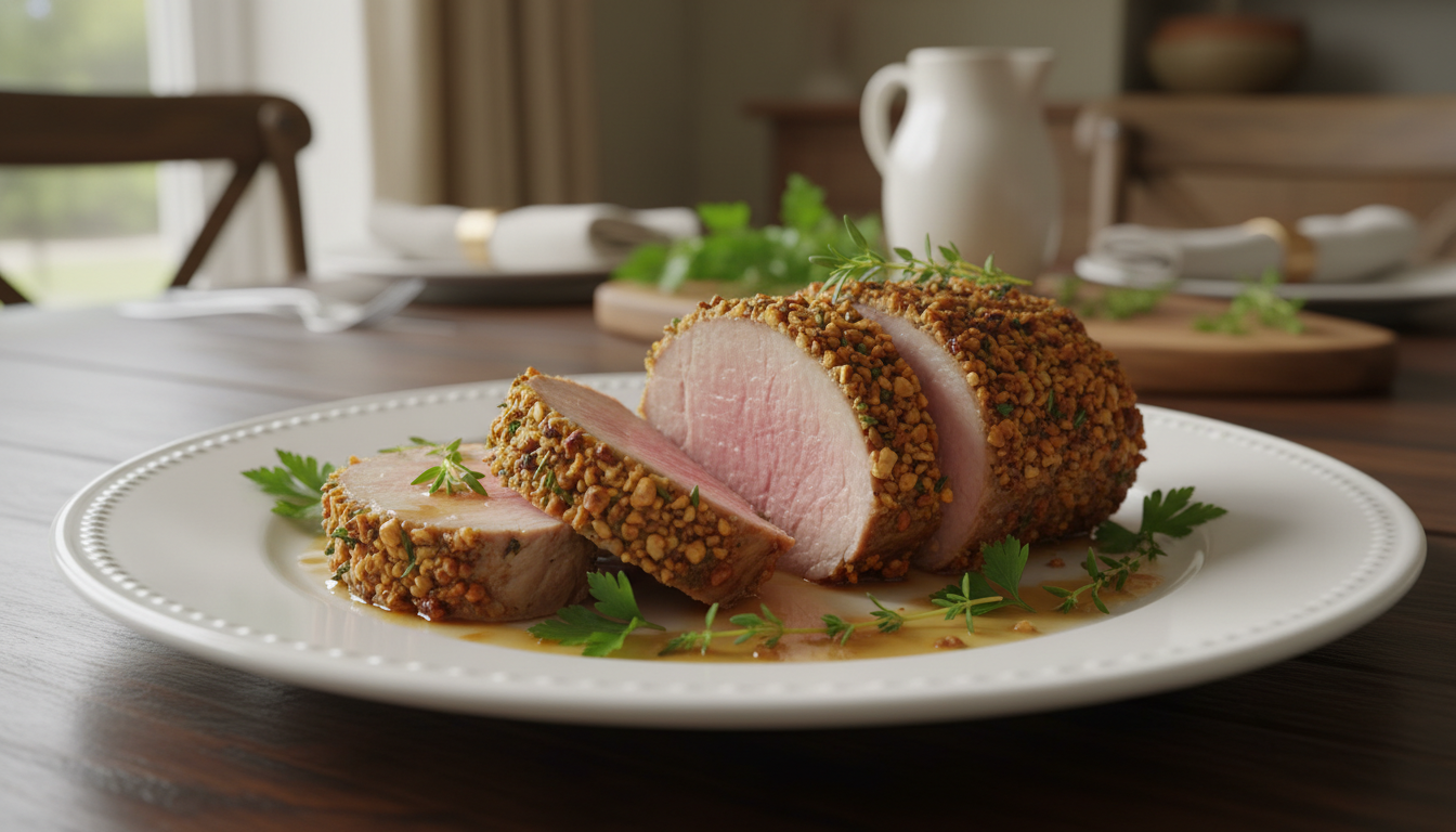 découvrez la recette raffinée du filet mignon de porc en croûte de noisettes et herbes, pour transformer votre rôti du dimanche en un festin élégant et savoureux.