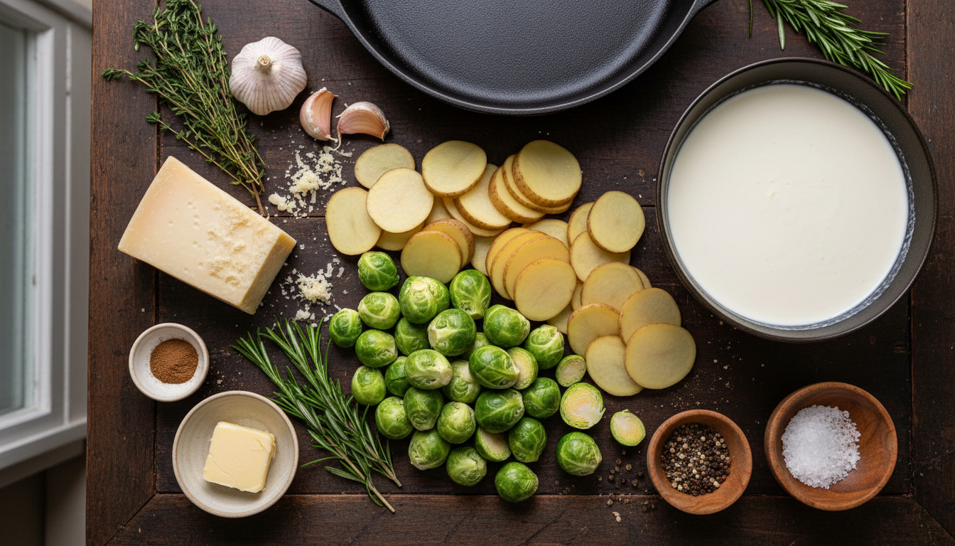découvrez ce gratin d’hiver aux choux de bruxelles, pommes de terre et crème à la moutarde, un plat réconfortant et savoureux qui rassemble toute la famille autour de la table.