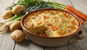 découvrez notre recette simple de gratin fondant aux pommes de terre, poireaux et carottes, idéal pour un plat savoureux et parfaitement doré à partager en famille.