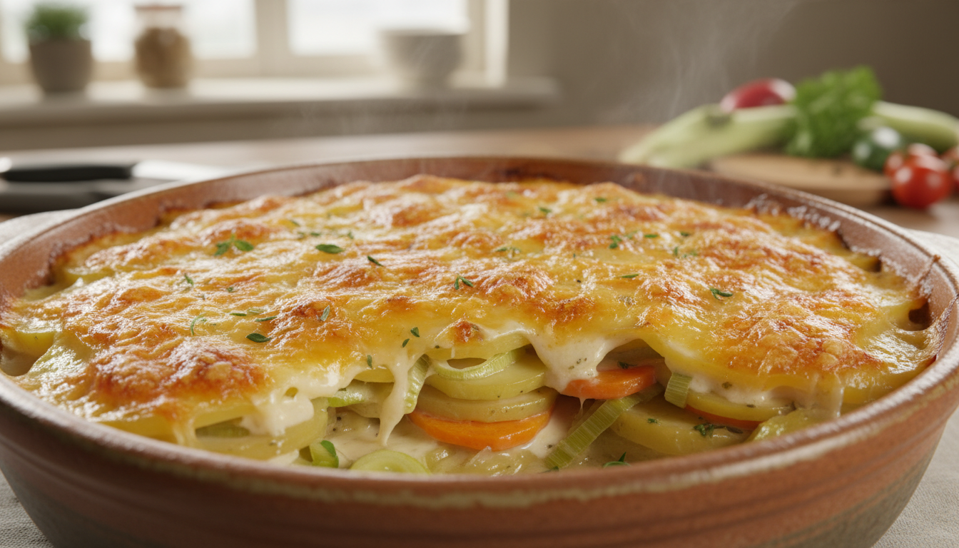 découvrez notre recette facile de gratin fondant aux pommes de terre, poireaux et carottes, pour un plat savoureux et doré à souhait, parfait pour toutes les occasions.