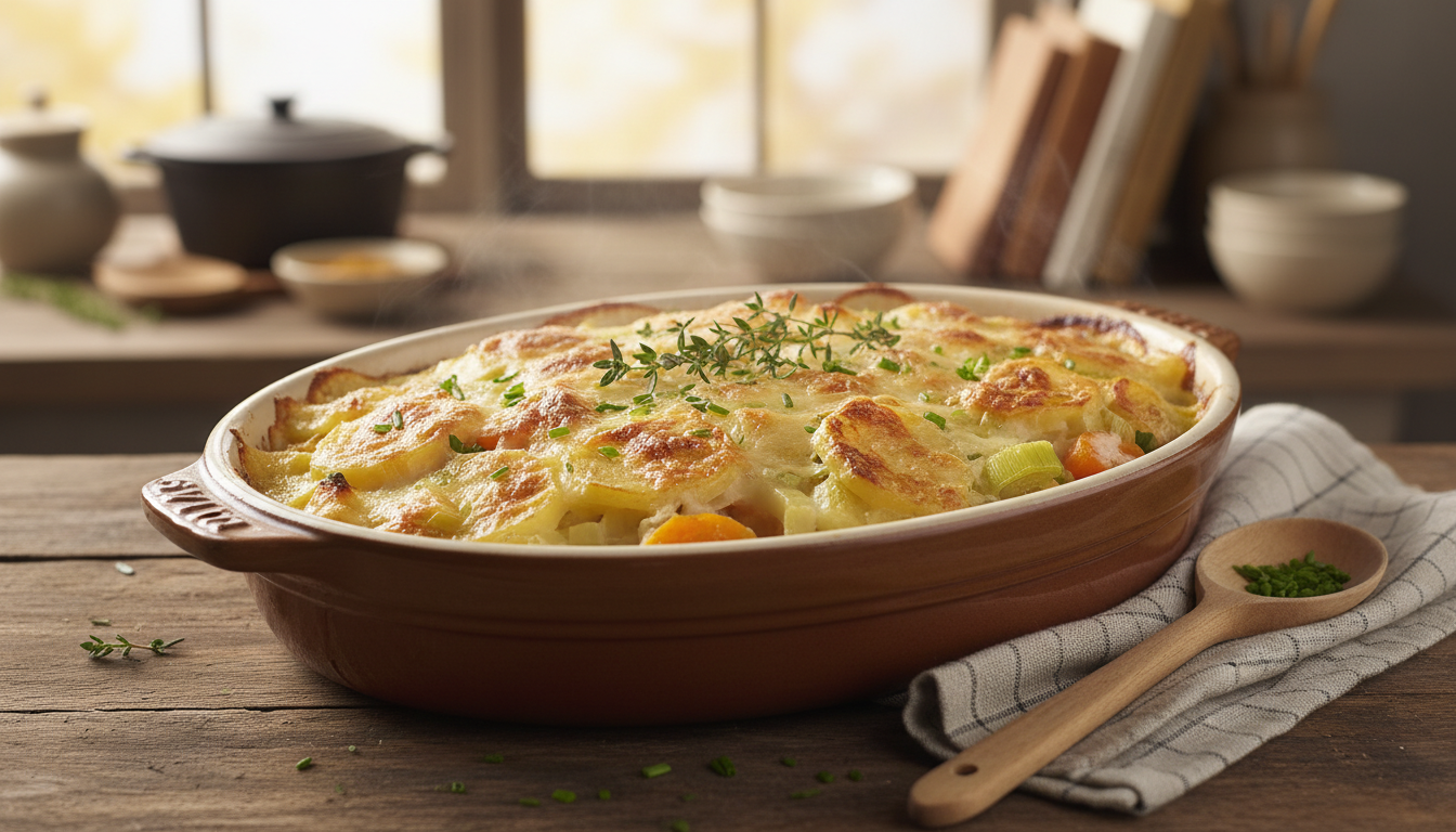 découvrez notre recette simple et savoureuse de gratin fondant aux pommes de terre, poireaux et carottes, pour un plat doré à souhait et réconfortant.