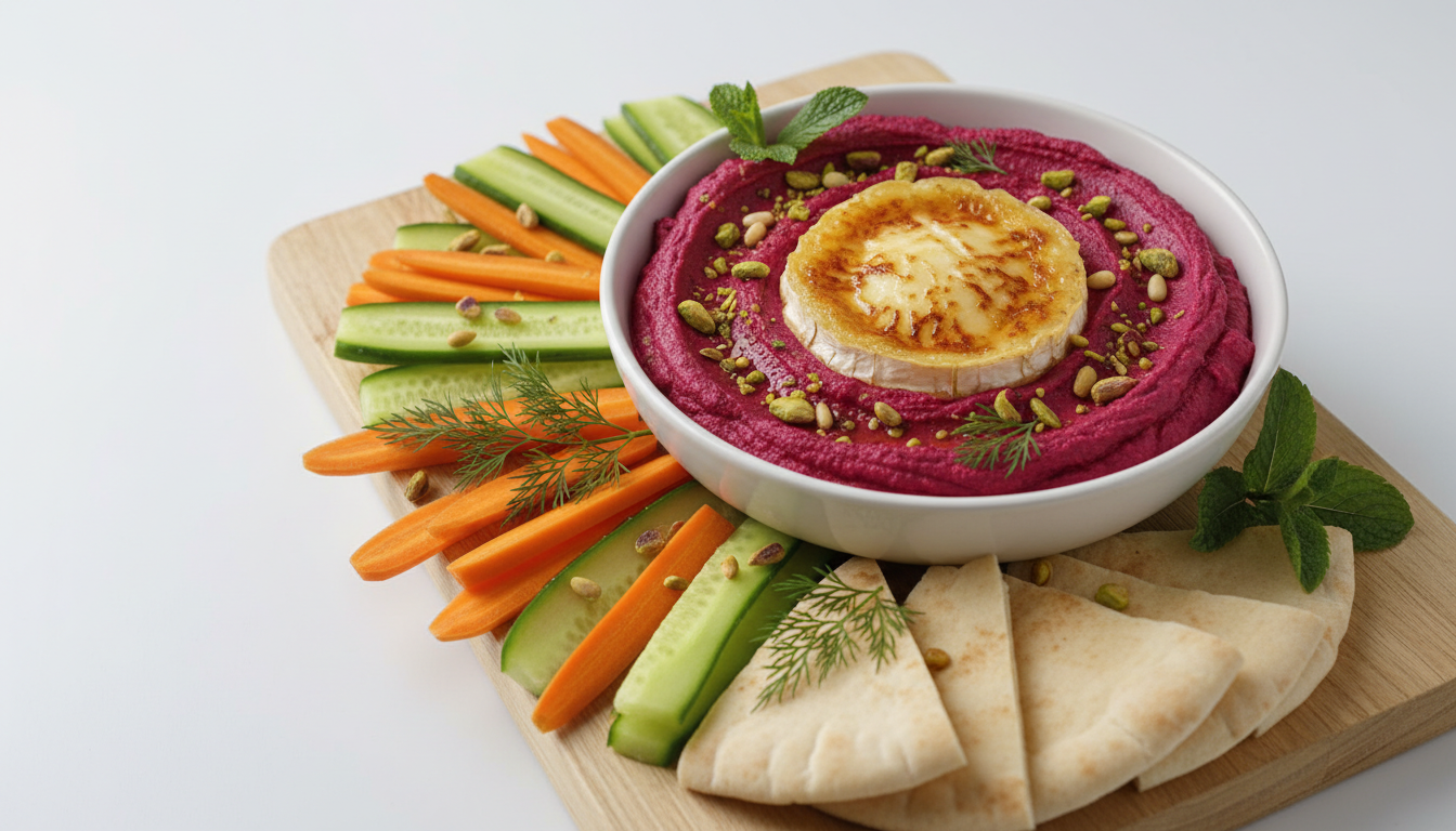 découvrez notre recette gourmande de houmous de betterave accompagné de chèvre croustillant, une explosion de saveurs pour vos papilles.